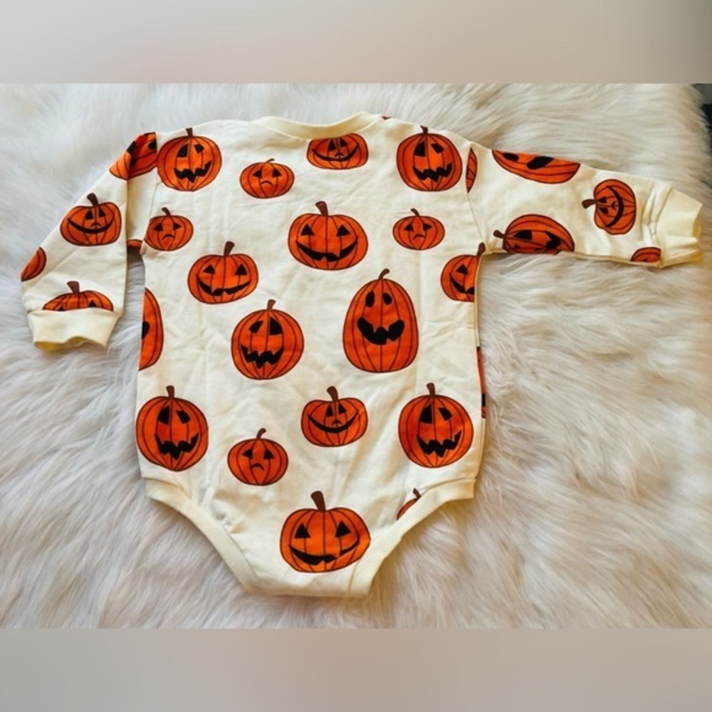 Baby Halloween Pumpkin Long Sleeve 6-9 Months Romper Outfit - Picture 3 of 4